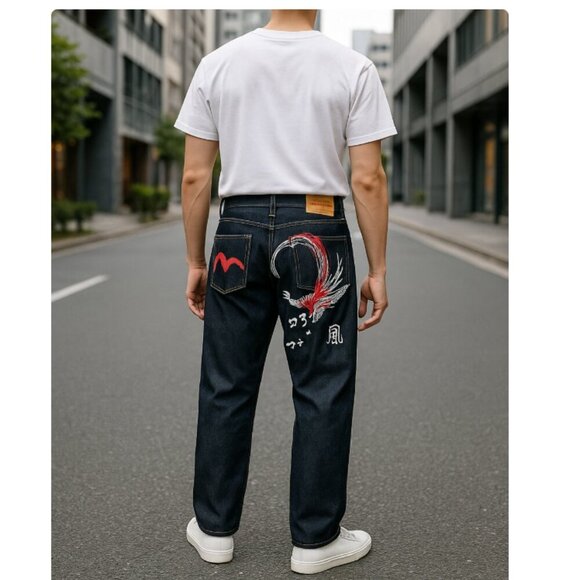 Evisu Heritage UNCHANGEABLE Kamikaze Phoenix Jeans Size 38 Relaxed Fit - Picture 1 of 10